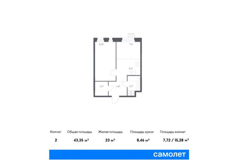 Продаются 2-к. апартаменты, 43,35 кв.м. в МФК «Тропарево Парк»