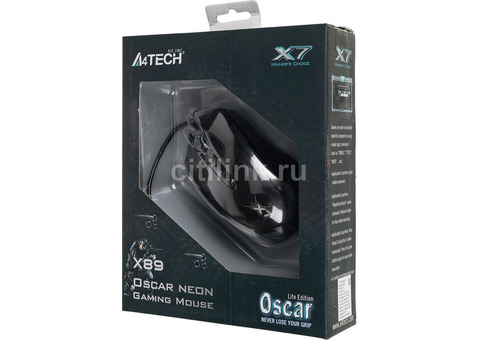 Характеристики мышь A4TECH X89, игровая, оптическая, проводная, USB, черный [x89 (black)]