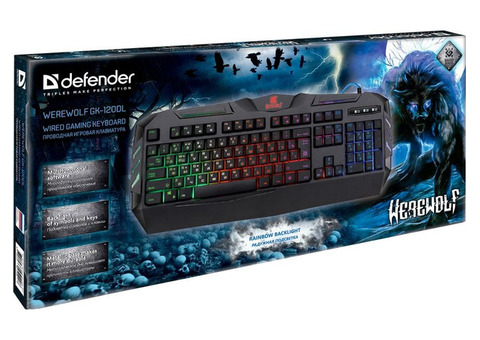 Характеристики клавиатура Defender Werewolf GK-120DL, USB, c подставкой для запястий, черный [45120]