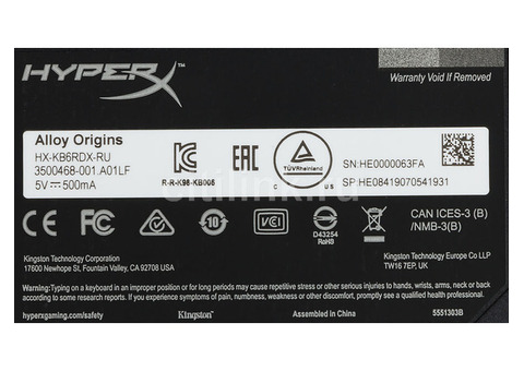 Характеристики клавиатура HYPERX Alloy Origins, USB, черный [hx-kb6rdx-ru]