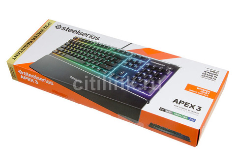 Характеристики клавиатура SteelSeries Apex 3 RU, USB, c подставкой для запястий, черный [64805]