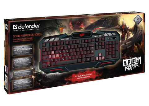 Характеристики клавиатура Defender Doom Keeper GK-100DL, USB, c подставкой для запястий, черный [45100]