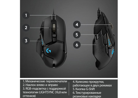 Характеристики мышь Logitech G502 RGB Tunable HERO, игровая, оптическая, проводная, USB, черный [910-005470]