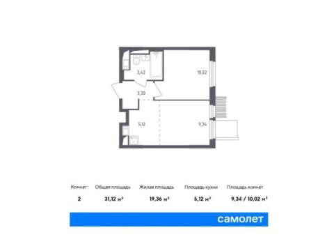 Продается 2-к. квартира, 31,12 кв.м. в ЖК «Мытищи Парк»