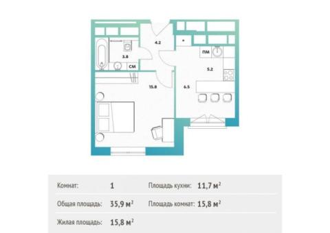 Продается 1-к. квартира, 35,9 кв.м. в ЖК balance