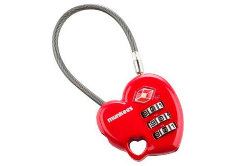 Характеристики замок MUNKEES Combination Lock - Heart, длина 80мм, ширина 37мм, высота 14мм, красный [3606]