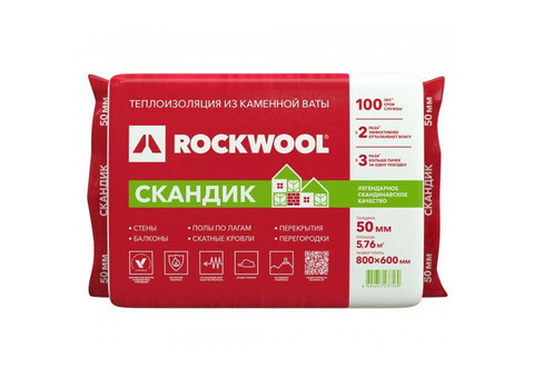 Базальтовая вата Rockwool Лайт Баттс Скандик 800х600х50 мм 12 плит в упаковке