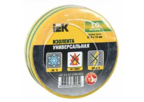 Изолента ПВХ IEK UIZ-13-10-10M-K52 0,13х15мм 10м желто-зеленая