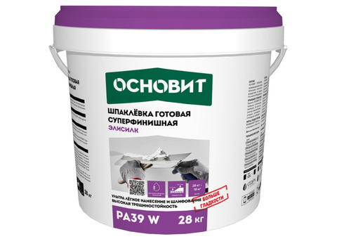 Шпаклевка готовая суперфинишная Основит Элисилк PA39 W супербелая 28 кг