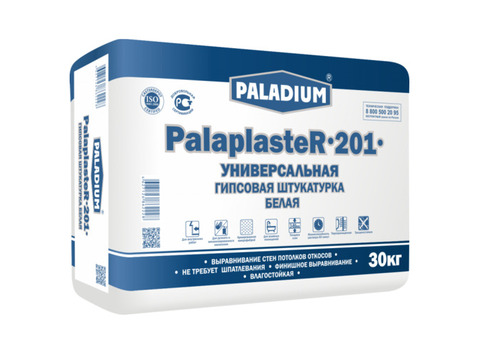 Штукатурка гипсовая Paladium PalaplasteR-201 белая с микрофиброй 30 кг