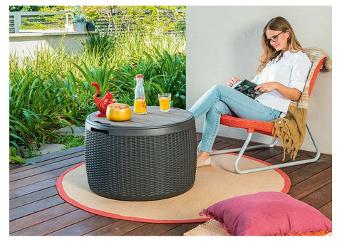 Стол-сундук из пластика Keter Circa Storage Rattan Table 132 л коричневый