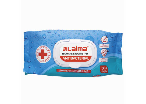 Салфетки влажные Laima Antibacterial 129997 200х150 мм белые 72 шт