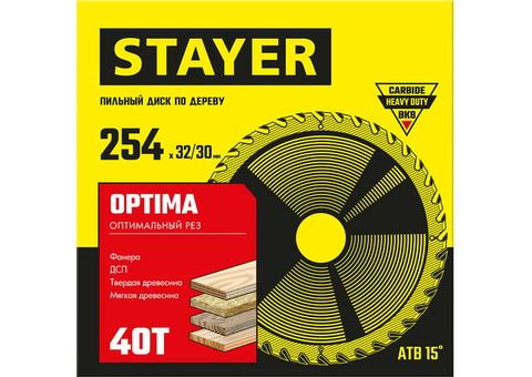 Диск пильный по дереву Stayer 3681-254-32-40_z01 Optima 254x32/30 мм 40Т