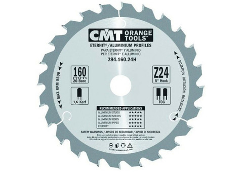 Диск пильный по цветным металлам и пластику CMT 284.160.24H 160х20 мм 24 зуба