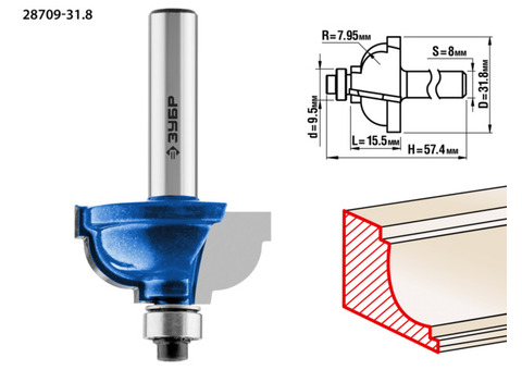 Фреза кромочная калевочная Зубр Профессионал 28709-28.6 №7