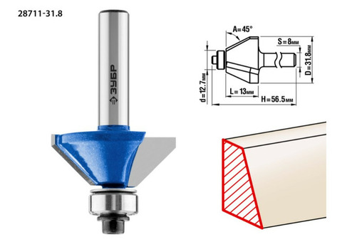 Фреза кромочная калевочная Зубр Профессионал 28711-31.8 31,8x13 мм