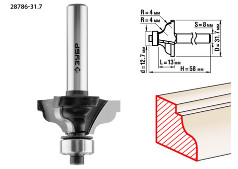 Фреза кромочная калевочная Зубр Профессионал 28785-28.6 №2