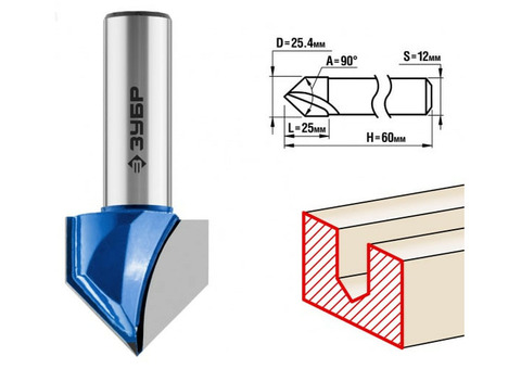 Фреза пазовая галтельная V-образная Зубр 28752-25.4 25,4x25мм