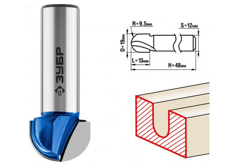 Фреза пазовая галтельная Зубр 28751-19-13 19x13мм, радиус 9,5мм