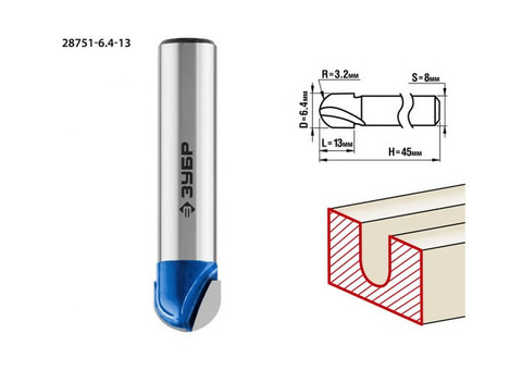 Фреза пазовая галтельная Зубр 28751-6.4-13 6,4x13 мм