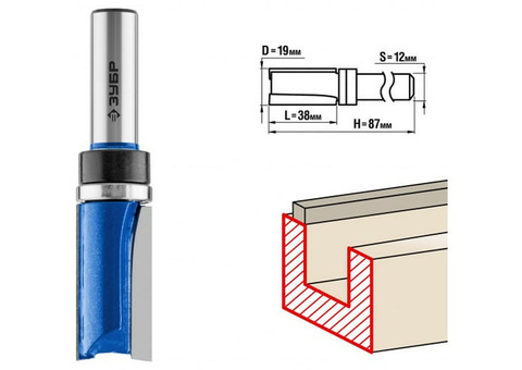 Фреза пазовая прямая Зубр 28756-19-38-12 19x38мм