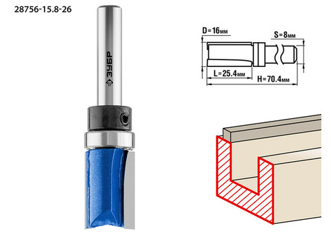 Фреза пазовая прямая Зубр Профессионал 28756-15.8-26 с верхним подшипником 16х25.4 мм