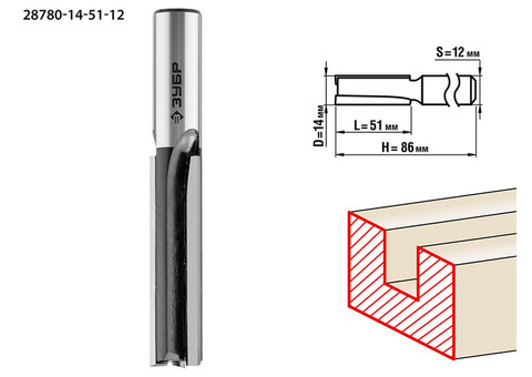 Фреза пазовая прямая Зубр Профессионал 28780-14-51-12 14х51 мм