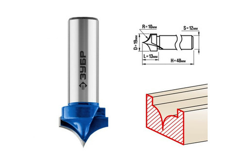 Фреза пазовая фасонная Зубр 28743-19-13 19x13мм радиус 10мм