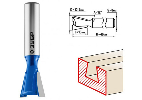 Фреза пазовая фасонная Зубр 28748-12.7 Ласточкин Хвост 12,7x13мм