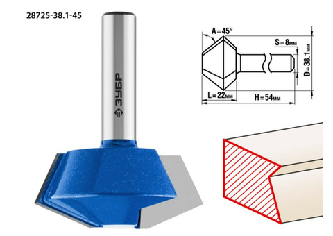 Фреза кромочная Зубр Профессионал 28725-38.1-45 38.1x22 мм