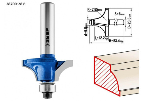Фреза кромочная калевочная Зубр Профессионал 28700-28.6 №1