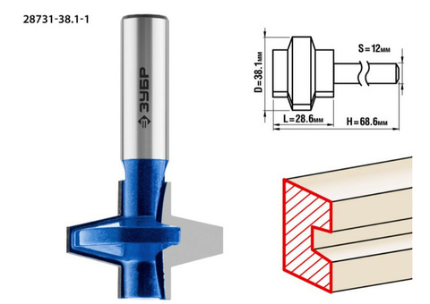 Фреза пазо-шиповая Зубр Профессионал 28731-38.1-1 38.1x28,6 мм