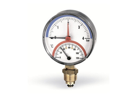 Термоманометр радиальный WATTS F+R828 (TMRP) - 1/2" (D-80 мм, шкала 0-120 °C / 0-10 бар)