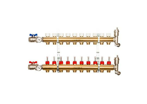 Коллекторная группа для теплого пола STOUT SMB0473 - 1" на 10 контуров 3/4"EK (латунь)