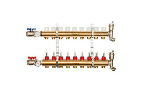 Коллекторная группа для теплого пола STOUT SMB0473 - 1" на 9 контуров 3/4"EK (латунь)