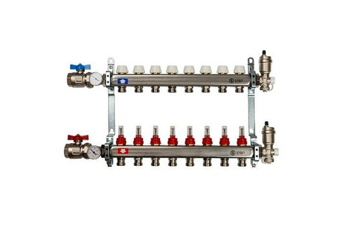 Коллекторная группа для теплого пола STOUT SMS0907 - 1" на 7 контура 3/4"EK (нержавеющая сталь)