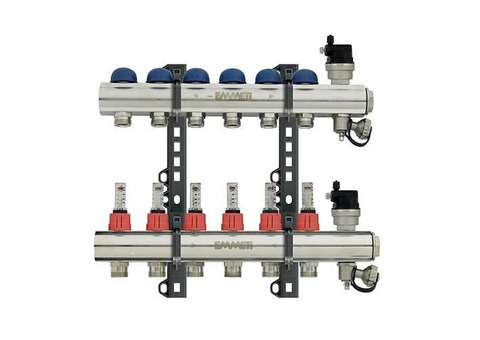 Коллекторная группа для теплого пола EMMETI TOPWAY - 1" на 10 контуров 3/4"EK с пласт.держателями