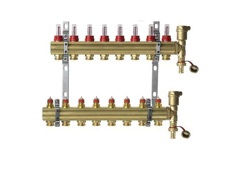 Коллекторная группа для теплого пола Danfoss FHF-F set - 1" на 8 контуров 3/4"EK (латунь)