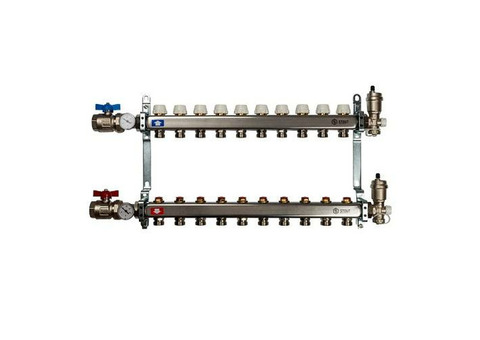 Коллекторная группа для радиаторного отопления STOUT SMS0912 - 1" на 10 контуров 3/4"EK (нерж.сталь)