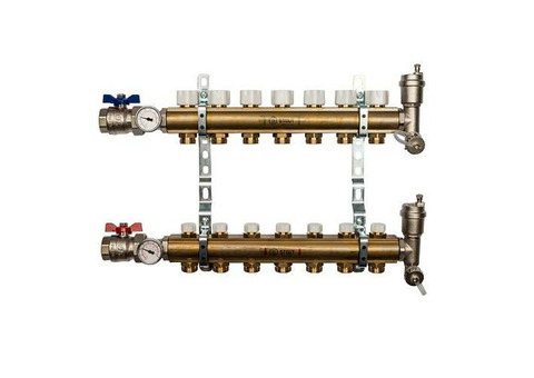 Коллекторная группа для радиаторного отопления STOUT SMB0468 - 1" на 7 контуров 3/4"EK (латунь)