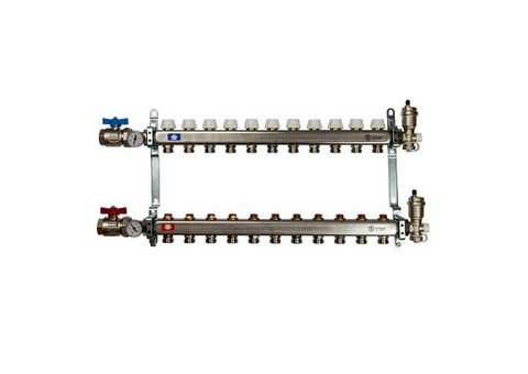 Коллекторная группа для радиаторного отопления STOUT SMS0912 - 1" на 11 контуров 3/4"EK (нерж.сталь)