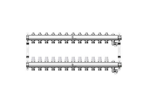 Коллекторная группа для радиаторного отопления Wester W903 - 1" на 12 контуров 3/4" Евроконус