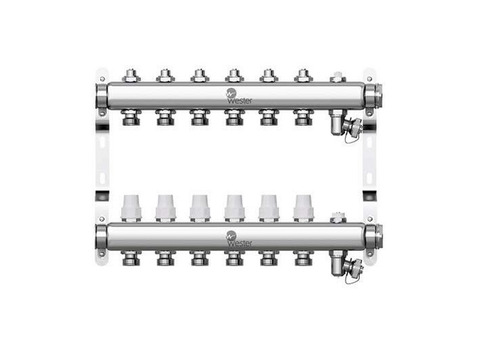 Коллекторная группа для радиаторного отопления Wester W903 - 1" на 6 контуров 3/4" Евроконус