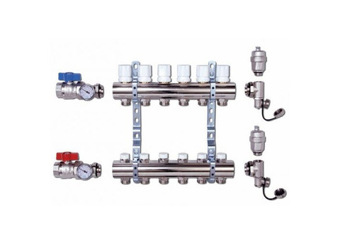 Коллекторная группа для радиаторного отопления LUXOR CD 468M - 1" на 5 контуров 3/4" Евроконус