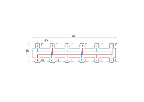 Коллектор котельной разводки WARME WKS80 - 1" на 3+2 контур 1"1/4 (до 80 кВт, нерж. сталь)