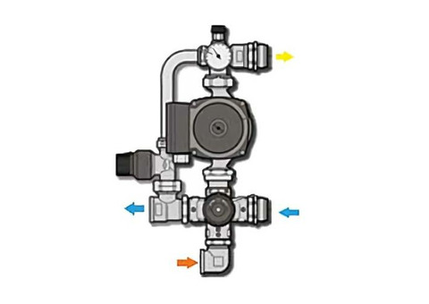 Насосно-смесительный узел STOUT - 1" (термоклапан 30-60°C, байпас, без насоса)