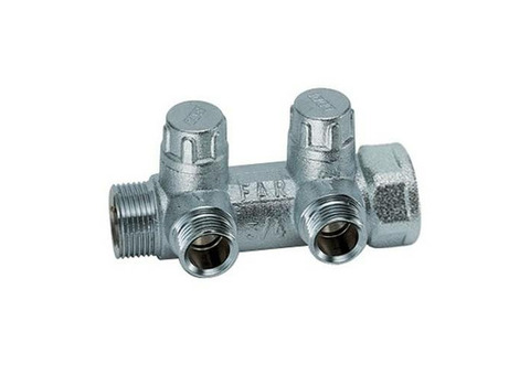 Коллектор запорный проходной FAR MULTIFAR 3860 - 3/4"(НР/ВР) на 2 контура 1/2"EK (под евроконус)