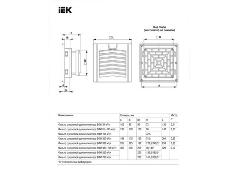 Фильтр c решеткой для вентилятора IEK ВФИ 200 м3/час