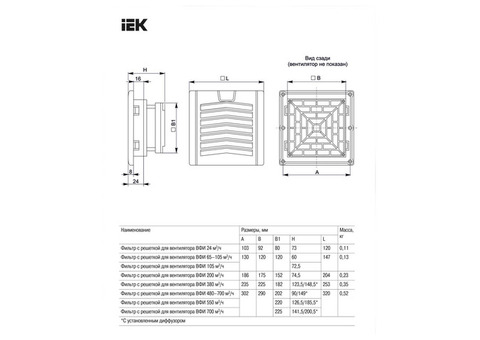 Фильтр c решеткой для вентилятора IEK ВФИ 24 м3/час