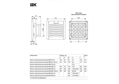 Фильтр c решеткой для вентилятора IEK ВФИ 380 м3/час